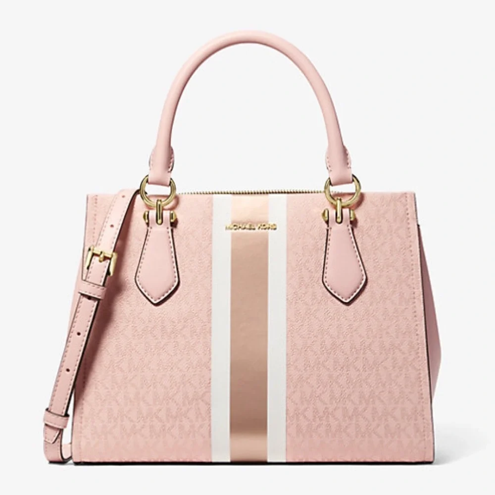 Michael Kors Blush Pink Signature Stripe Satchel